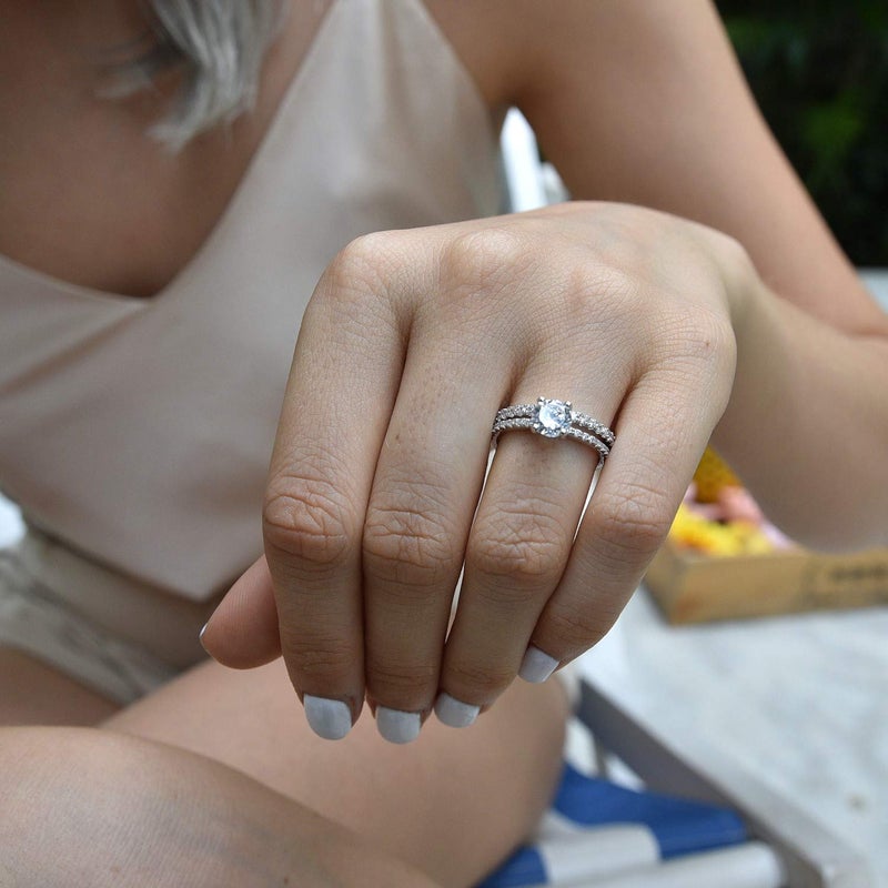 LEMON GRASS 1 Ct Halo Solitaire Cubic Zirconia Promise Engagement Ring 925 Sterling Silver Ring Sizes 4 5 6 7 8 9 (3.5) - Image 3
